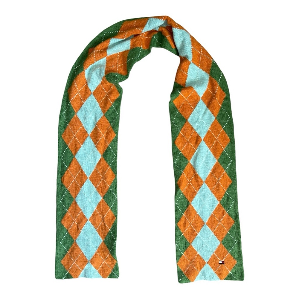 ** LIKE NEW ** Tommy Hilfiger Irish Argyle Plaid Print Scarf 💚🧡🤍